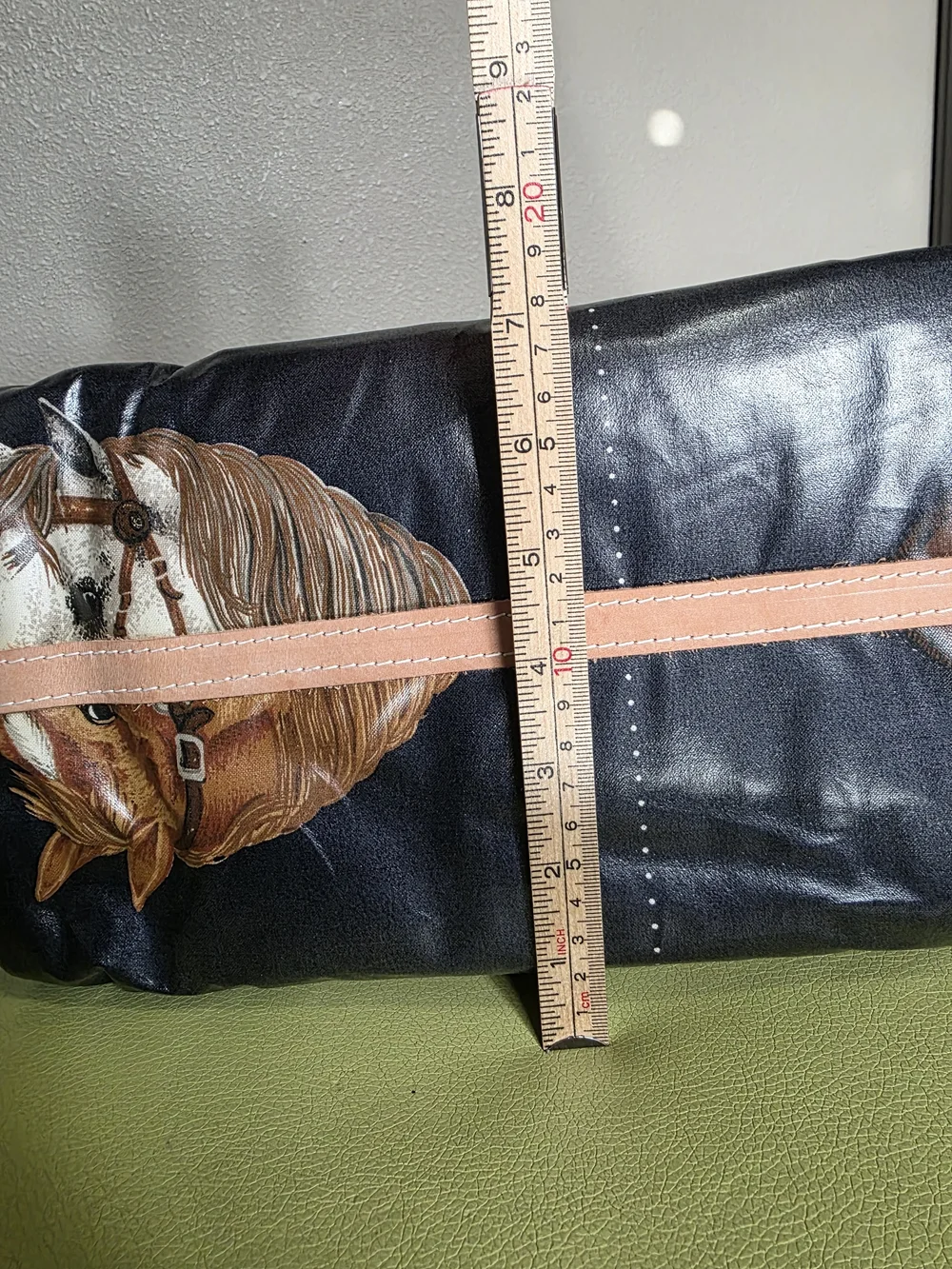 Vintage Equestrian Horse Print Hand Bag Navy Coated Vachetta Leather Handles